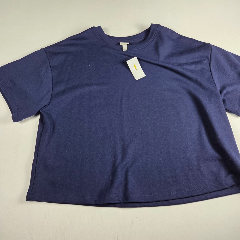 A New Day Streetwear Boxy Cropped Heavyweight Tee Navy Blue XXL NWT